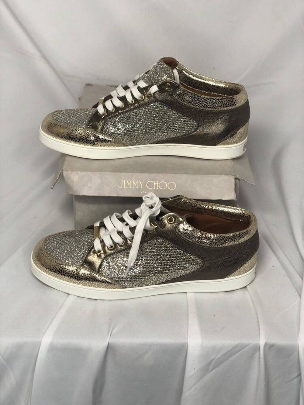 Jimmy Choo Miami Champagne Glitter Trainers US Size 11-41 SPB SJ-319990